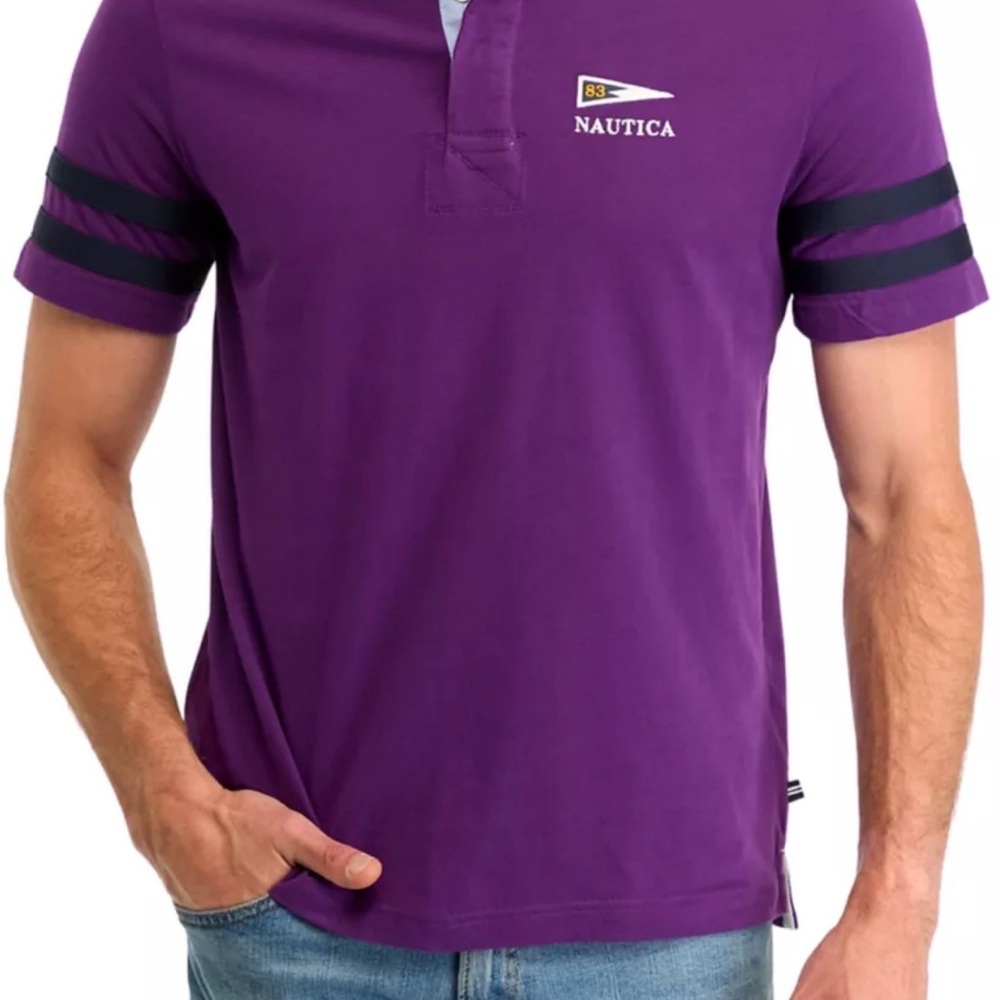 NWT Nautica Stripe Short Sleeve Polo Shirt-Imperial Purple-XL